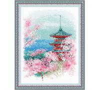 RIOLIS Sakura. Pagode Kit de Point de Croix, Coton, Multicolore, 18 x 24 cm