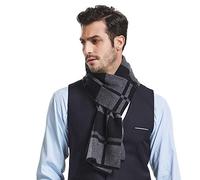 RIONA 100% Laine Echarpe Hiver Hommes, Classic Luxueux Cachemire Sentir Echarpe d'hiver, Echarpe Chaude pour les Hommes 180 * 30cm (9004_Gris noir)