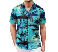 Rioofinx Chemise hawaïenne pour homme avec manches imprimées, décontractées, boutonnées, pour l'été, la plage, vert, Taille L