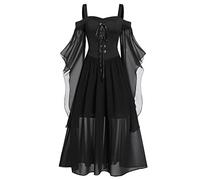 riou 2023 Halloween Costume Dame Robes Médiéval Femme Couleur unie Gothique Robe de Soirée Avec Bordure Dentelle Robe Cérémonie Femme Costumes Médiévaux Princesse Cosplay Costume Carnaval, Ka Noir,