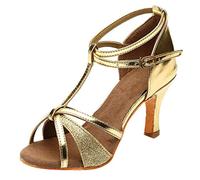 riou 2024 Chaussures de danse latine pour femme Talon haut/moyen Vintage Chaussures à boucle Chaussures de danse carrées Chaussures confortables et antidérapantes Chaussures de soirée Doré 35-43, or