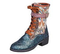 riou Bottines d'hiver pour femme en cuir synthétique doublées chaudes et rétro Chaussures de neige confortables décontractées antidérapantes pour extérieur, décontracté, marche originale, vert, 37 EU