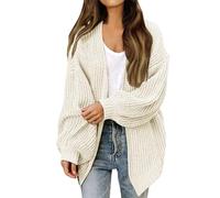 riou Cardigan d'hiver pour femme en tissu léger détendu avec poches à manches longues Couleur unie Rétro Veste décontractée pour femme Grande taille Vintage Outwear Châle long, beige, XXL