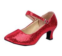 riou Chaussures de danse à paillettes pour femme Talon fin de danse de pratique professionnelle Talon professionnel de danse pratique de la performance de la salsa de fête, rouge, 38 EU