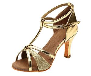 riou Chaussures de danse latine avec strass pour femme Noir Chaussures à boucle romaine Dance Square Shoes Chaussures confortables et antidérapantes Sandales à bout ouvert Grandes tailles, or, 39 EU