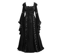 riou Costumes Médiévaux Femme Élégantes Grande Taille Couleur Solide Gothique Robe de Bal Manches Longues Robes de Gala Moulant Gothique Palais Halloween Costume Sorcière, Qb Noir, XXXXL