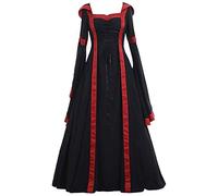 riou Costumes Médiévaux Femme Élégantes Grande Taille Couleur Solide Gothique Robe de Bal Manches Longues Robes de Gala Moulant Gothique Palais Halloween Costume Sorcière, Qa Noir, XX-Large