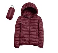 riou Doudoune légère pour femme d'hiver Veste matelassée Manteau de mi-saison avec poignets chauds Manches longues Hoodie Veste de sport à capuche pour l'extérieur, Vin, M