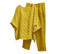 riou Ensemble 2 pièces décontracté décontracté et respirant avec t-shirt et pantalon avec cordon de serrage pour la maison, les fêtes, le bureau, les affaires, la plage, citronier, XL