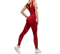 riou Ensemble de survêtement pour femme 2 pièces d'été couleur unie Tenue de yoga complète pour fitness, course à pied, exercice en salle de sport, rouge, XL