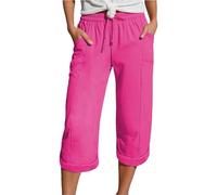 riou Pantalon de pirate d'été pour femme Grandes tailles décontracté en lin de coton taille haute Pantalon de travail décontracté réglable Pantalon fluide, confortable et respirant, Rose chaud, 5XL
