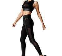 riou Pantalon de sport en maille latérale pour femme Legging push-up long pour sport, yoga, fitness, jogging, Noir , S