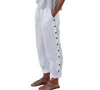 riou Pantalon d'été frais pour femme en lin de coton taille haute jambe large ample Pantalon long léger Pantalon de survêtement doux et confortable Danse Pilates Yoga Pants, Z2 blanc, M