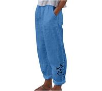 riou Pantalon d'été frais pour femme en lin de coton taille haute jambe large ample Pantalon long léger Pantalon de survêtement doux et confortable Danse Pilates Yoga Pants, 23 - bleu, S