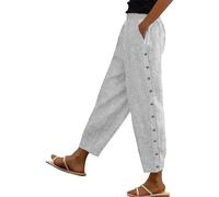 riou Pantalon d'été frais pour femme en lin de coton taille haute jambe large ample Pantalon long léger Pantalon de survêtement doux et confortable Danse Pilates Yoga Pants, Z3 gris, L