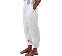 riou Pantalon d'été frais pour femme en lin de coton taille haute jambe large ample Pantalon long léger Pantalon de survêtement doux et confortable Danse Pilates Yoga Pants, *01-blanc, L