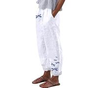 riou Pantalon d'été frais pour femme grande taille en lin de coton taille haute jambe large ample lâche Pantalon long léger Pantalon de survêtement doux et confortable Danse Pilates Pantalon de Yoga