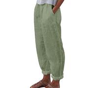 riou Pantalon d'été frais pour femme grande taille en lin de coton taille haute jambe large ample Pantalon long léger Pantalon de survêtement doux et confortable Danse Pilates Yoga, XXXL