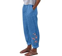 riou Pantalon d'été frais pour femme grande taille en lin de coton taille haute jambe large ample Pantalon long léger Pantalon de survêtement doux et confortable Danse Pilates Pantalon de Yoga, S