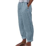 riou Pantalon d'été frais pour femme grande taille en lin de coton taille haute jambe large ample Pantalon long léger Pantalon de survêtement doux et confortable Danse Pilates Pantalon de Yoga, XXL