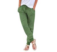 riou Pantalon d'été frais pour femme grande taille en lin de coton taille haute jambe large ample Pantalon long léger Pantalon de survêtement doux et confortable Danse Pilates Pantalon de Yoga, L