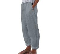 riou Pantalon d'été frais pour femme grande taille en lin de coton taille haute jambe large ample Pantalon long léger Pantalon de survêtement doux et confortable Danse Pilates Pantalon de Yoga, XXL