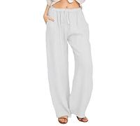 riou Pantalon Femme Confortable Été Grande Taille Bon Marché Pantalon Décontracté Respirant Pantalon Droit avec Poches et Cordon Jogger Sweatpant pour Yoga Jogging Fitness Running, Or-blanc, L