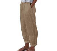 riou Pantalon Femme Été Frais Grande Taille Lin Coton Taille Haute Jambe Large Baggy Lâche Pantalon Long Léger Pantalon de Survêtement Doux et Confortable Danse Pilates Yoga Pants, *02-Kaki, M