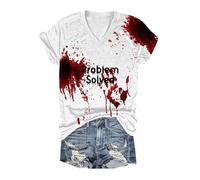 riou Problem Solved T-shirt pour femme à manches courtes I M Fine Motif 3D Motif Halloween, B blanc, M