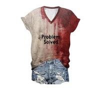 riou Problem Solved T-shirt pour femme à manches courtes I M Fine Motif 3D Motif Halloween, B Kaki, XXL