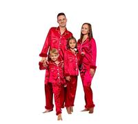 riou Pyjama de Noël 2025 en satin à manches longues pour parents, maman, enfants, rouge, S