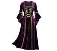 riou Robe médiévale pour femme Grandes tailles gothique Punk avec lacets en velours, robe d'époque pour femme, costume Renaissance médiévale pour Halloween, carnaval, fête, pourpre, Medium