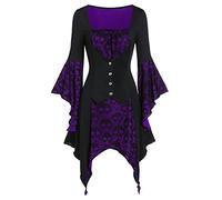 riou Robes médiévales pour femme grandes tailles pour Halloween Robe de soirée gothique avec passepoil dentelle Déguisement original pour fête Cosplay Costume de carnaval, M