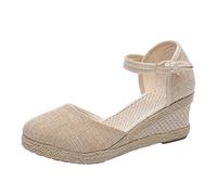 riou Sandales Femme Plate-forme Sparto Été Chanvre Coin Espadrilles Sandales Bouche de poisson Léger et Respirant Élégant Chaussures de Plage Variété de Styles légers pour l'extérieur, beige, 38 EU