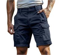 riou Short d'été décontracté en coton pour homme, short d'été décontracté avec plusieurs poches pour travail, course à pied, plage, Bleu marine, S