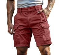 riou Short d'été décontracté en coton pour homme, short d'été décontracté avec plusieurs poches pour travail, course à pied, plage, rouge, S