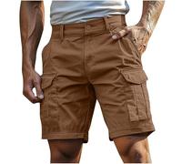 riou Short d'été décontracté en coton pour homme, short d'été décontracté avec plusieurs poches pour travail, course à pied, plage, Café, 4X-Large