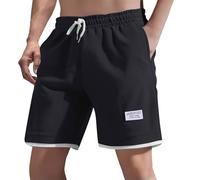 riou Short d'été décontracté et confortable pour homme - Pantalon de plage doux et léger avec cordon de serrage - Pantalon chino court - Taille élastique - Short avec poche, Noir , L