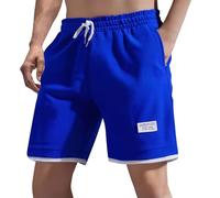 riou Short d'été décontracté et confortable pour homme - Pantalon de plage doux et léger avec cordon de serrage - Pantalon chino court - Taille élastique - Short avec poche, bleu, XXL