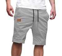 riou Short d'été décontracté pour homme, pantalon court en coton pour sport, jogging, fitness, trekking, plage, sports de plein air, gris, L