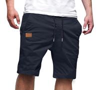 riou Short d'été décontracté pour homme, pantalon court en coton pour sport, jogging, fitness, trekking, plage, sports de plein air, Bleu marine, XXL