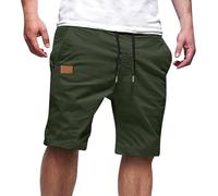 riou Short d'été décontracté pour homme, pantalon court en coton pour sport, jogging, fitness, trekking, plage, sports de plein air, vert, L