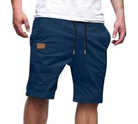 riou Short d'été décontracté pour homme, pantalon court en coton pour sport, jogging, fitness, trekking, plage, sports de plein air, bleu foncé, L