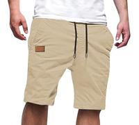 riou Short d'été décontracté pour homme, pantalon court en coton pour sport, jogging, fitness, trekking, plage, sports de plein air, beige, XXL