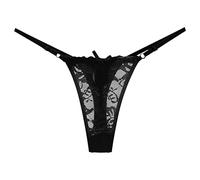 riou String en dentelle noire pour femme semi-transparente mystérieuse culotte string taille moyenne confortable et respirant Thong Bikini grande taille pour femme amusant S-XL, Noir , Taille Unique