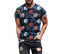 riou T-shirt à manches courtes pour homme avec impression 3D et col en V - Confortable et respirant - Pour le quotidien, les voyages, les vacances, 36*-bleu, L