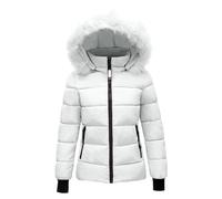 riou Veste d'hiver matelassée pour femme avec poches en coton à manches longues et fermeture éclair pour filles et adolescents Manteaux avec poches épaisses en laine Outwear pour ski, blanc, M