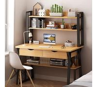 RiouPsithuric Bureau à écrire moderne avec clapier et étagères, poste de travail informatique simple pour étude et travail, assemblage facile, 99,1 x 50,8 x 73,7 cm, marron