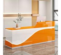 RiouPsithuric Bureau de réception blanc et orange avec tiroirs verrouillables, élégant pour salon de bureau, comptoir de bureau, comptoir de vente au détail moderne, 140 cm