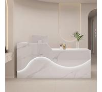 RiouPsithuric Bureau de réception de salon avec tiroirs de rangement, comptoir de réception élégant avec bandes lumineuses pour petites entreprises, table de comptoir moderne - 140 cm en bois